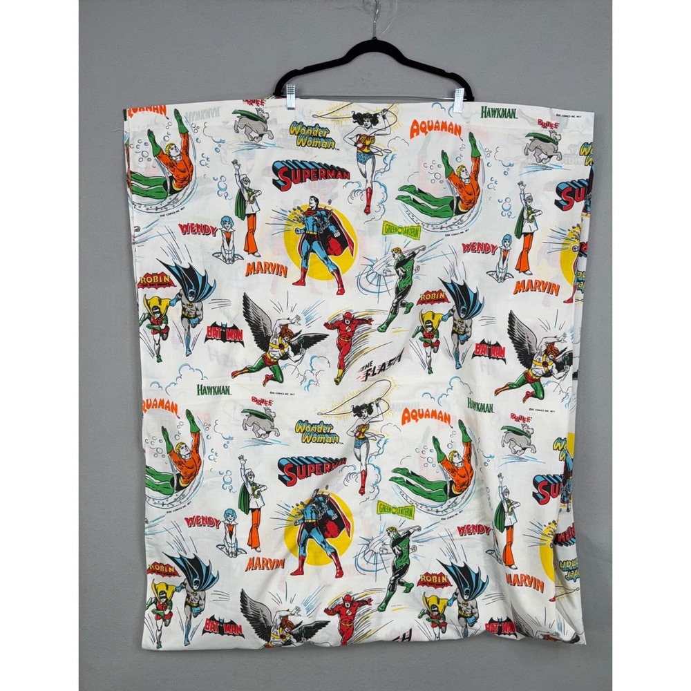 Sears DC Comics Super Friends Full Flat Sheet 1977 White Batman Vintage 70s